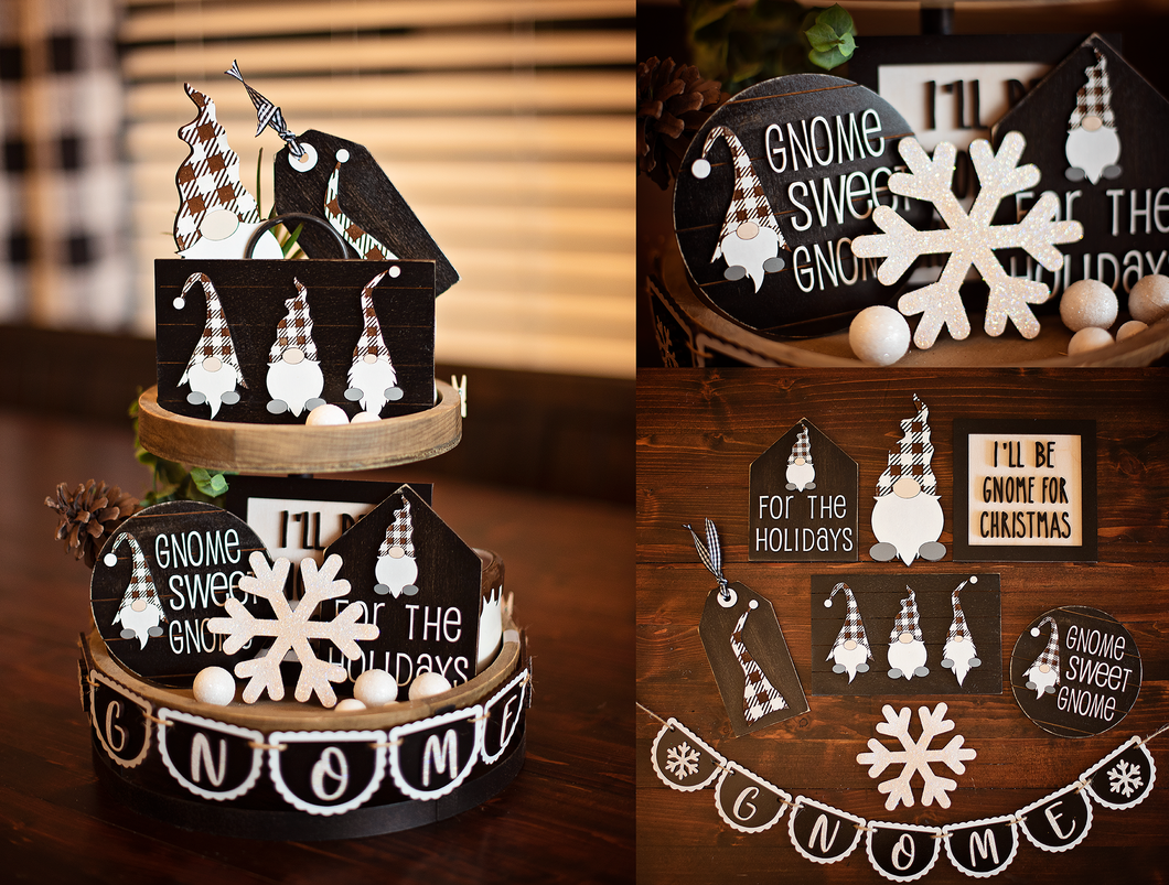 Gnome Christmas tiered tray set