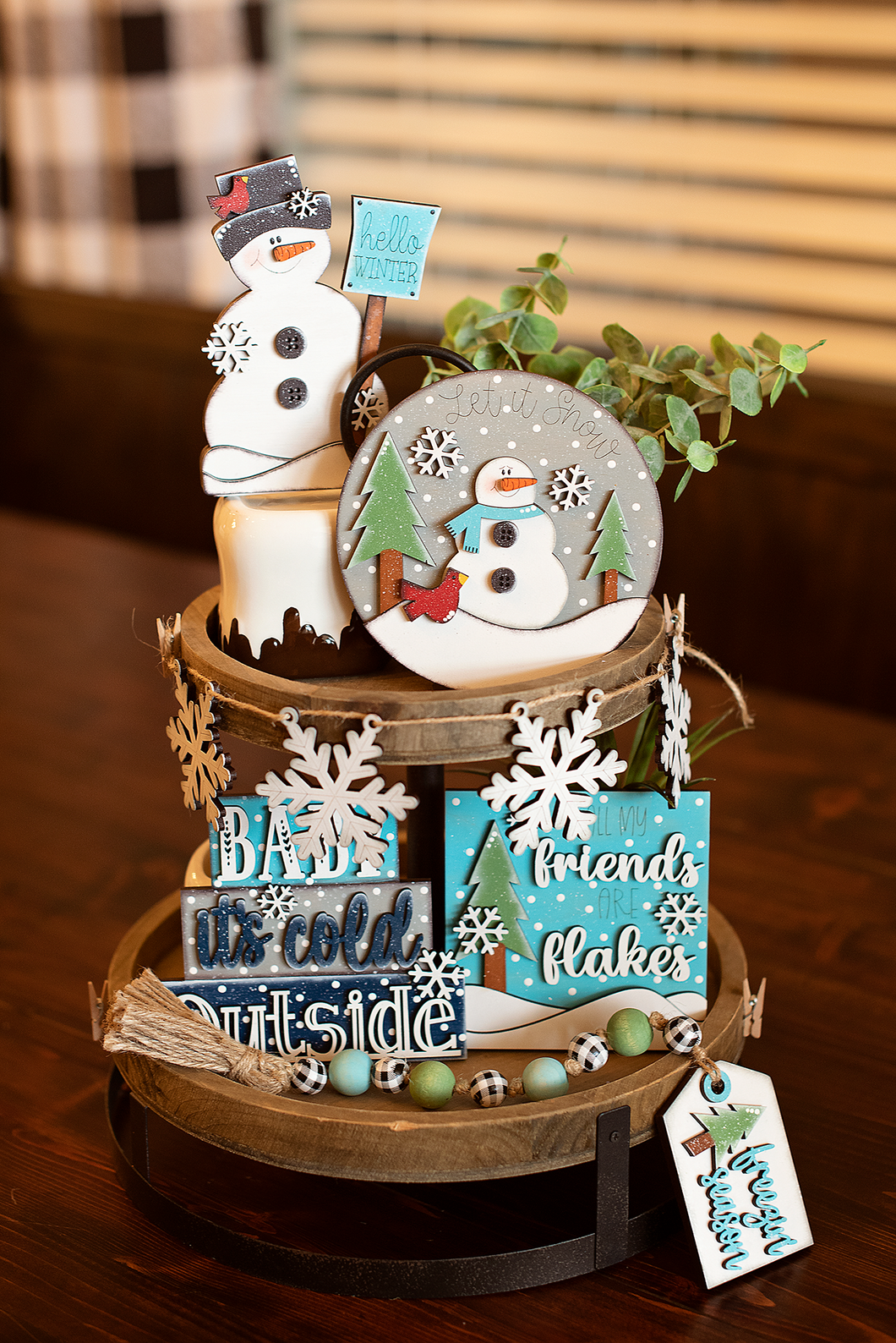 Snowman tiered tray set