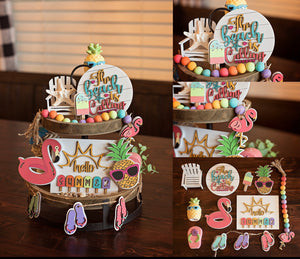 Colorful Beach tiered tray set