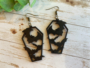 Bat coffin earrings