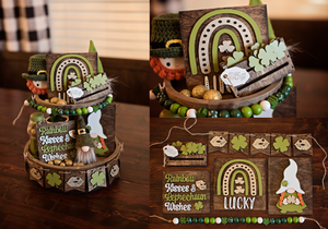 St Patrick's Day Tiered Tray Set with 3 Gnomies